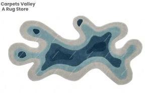 AMOEBA BLUES Hand-Tufted Wool Handmade Area Rug Carpet for Home, Living, Bedroom - Picture 1 of 11