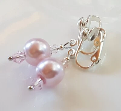 OHRCLIPS  CLIPS  VERSILBERT 10 mm ROSA PERLEN KRISTALLPERLEN - Bild 1 von 2