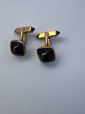Beautiful Vintage Natural Square Red Cabochon Stone Swank Cufflinks(CFL102) - Image 1 of 4