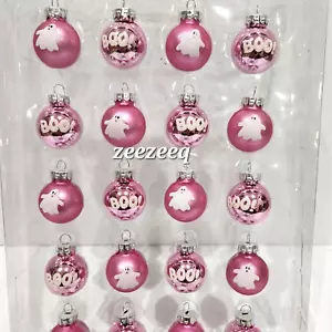 Halloween MINI Ghost BOO Pink Glass Ornaments 1" Set of 20 - Picture 1 of 5