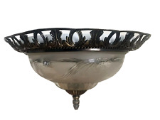 Traditional Flush Ceiling Light In Antique Brass Finish and Embossed Glass