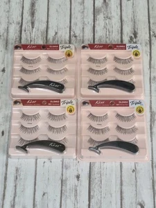 Lot Of 4 Kiss ~ 100% Human Hair Reusable Flirty Eyelashes DLSM02 Triple Pack New - Picture 1 of 2
