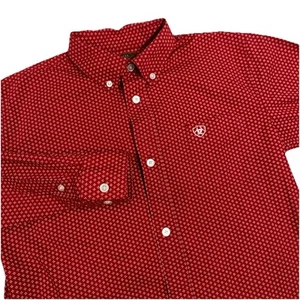 Ariat Boys Shirt Button Front L (14-16) Long Sleeve Western Red Geometric Cowboy - Picture 1 of 9