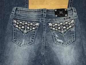 New MISS ME Mid Rise Boot Jeans Embellished Flap Pockets Sz 30 10 Med Blue NWT - Picture 1 of 10