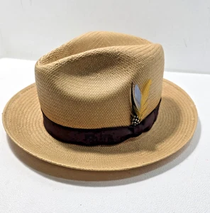 Jos A. Bank Men's Toyo Crown Tan Straw Fedora Hat Size Medium w/ Brown Headband - Picture 1 of 11