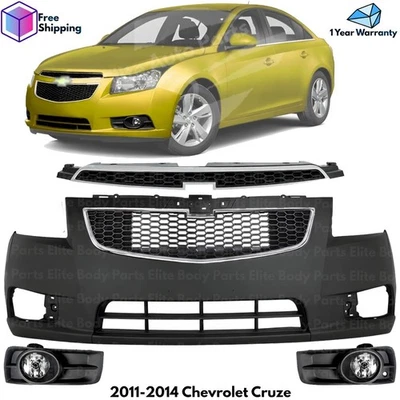 Front Bumper Cover Primed Plastic & Fog Lights Kit For 2011-2014 Chevrolet Cruze Foto 1 de 4