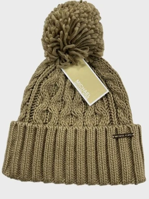 Gorro Michael Kors para mujer tejido con cable pompón talla única camel Foto 1 de 3