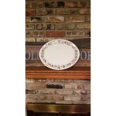 Plato grande ovalado vintage Homer Laughlin Minuet, borde rosa y gris rosa Foto 1 de 4