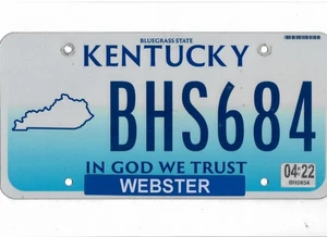 KENTUCKY passenger 2022 license plate "BHS 684" ***HOPKINS***IN GOD WE TRUST*** - Picture 1 of 1