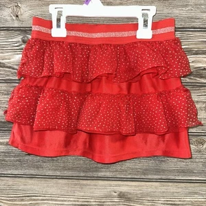 Faded glory girls S small 6 Red ruffle skirt silver polkadots elastic waist - Picture 1 of 3