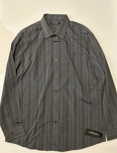 $55 Axist Mens Gray Striped Button Up Long Sleeve Casual Dress Shirt XL - Picture 1 of 5