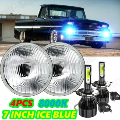 Pair 7" inch Round LED Headlights Hi/Lo Beam ICE BLUE For Chevy Truck Camaro C10 - Image 1 of 4