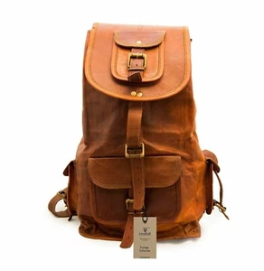 Leder Tasche Echt Vintage Herren Neu Umhängetasche Rucksack Braun Backpack Reise - Bild 1 von 5