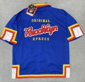 Brooklyn Xpress Shirt Mens XL Baggy Button Snap Jersey Blue Hip Hop Rap City Red - Picture 1 of 14