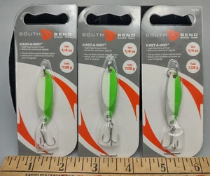 South Bend Kast-A-Way Sz: 1/4oz KA-14 Multi-Colored Green/White Glow Spoon 3 PK - Picture 1 of 3