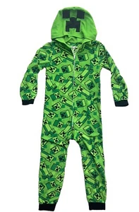 Minecraft Hood Pajamas Costume Boys Small Green Zip Up Hooded - Picture 1 of 5