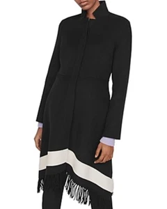 Maje Galinette Fringe Hem Coat Black 36 US S  - Picture 1 of 4
