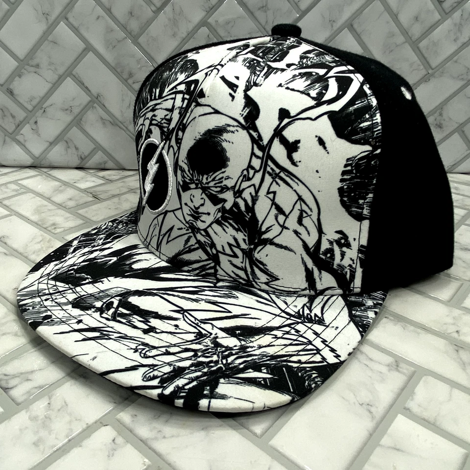 Gorra de béisbol The Flash DC Comics blanca y negra ajustable con cierre a presión Foto 1 de 4