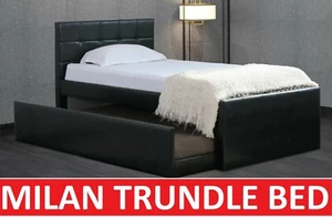 MILAN KING SINGLE SIZE W TRUNDLE BED BLACK WHITE PU LEATHER BED FRAME - Picture 1 of 9