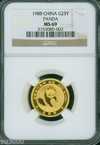 1988 GOLD Chinese PANDA 1/4 Oz. NGC MS69 25-Y 25Y CHINA 25Yn 25 YUAN G25Y - Picture 1 of 2