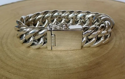 Bracciale In Argento Massiccio 925 Fette 19-25Cm 20Mm Cuban Link Cuba Sterling - Immagine 1 di 4