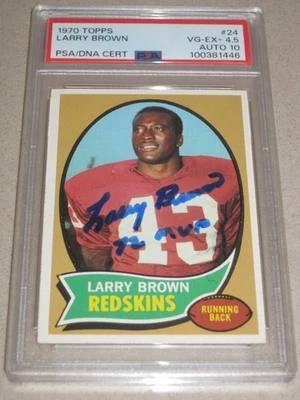1970 Topps No24 Ларри Браун — Redskins HOF дебютант с автографом PSA Auto 10 - Изображение 1 из 2