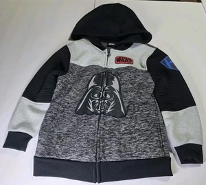 Star Wars Hoodie Boys Size 5 Zipper Front Gray & Black Sweatshirt 100% Polyester - Picture 1 of 23