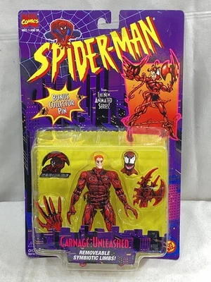 Figura y prendedor Toybiz Marvel Spider-Man 1994 serie animada Carnage Unleashed NUEVO Foto 1 de 4