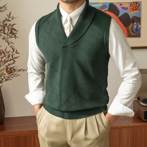 Men Knitted Vest Tank Tops Waistcoat Sweater Jumper Sleeveless Casual Formal Top - Picture 1 of 10