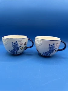 2 Anthropologie Nathalie Lete Titania Stoneware Cat Mug Large Cup 17 oz - Picture 1 of 20