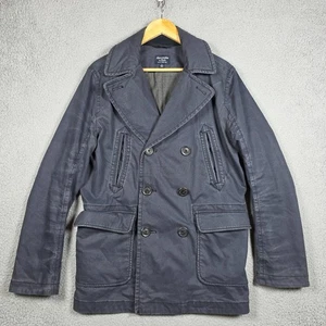 Abercrombie & Fitch Topcoat Uomo Piccolo Navy Pesante Doppiopetto Pea Coat - Foto 1 di 13