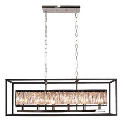 Modern Crystal Chandelier 6-Light Black Gold Rectangle Chandelier for Dining ... - Image 1 of 4