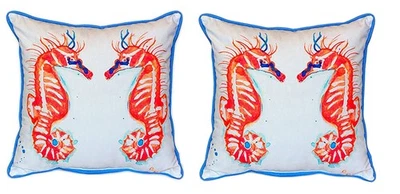 Par de almohadas grandes para interiores y exteriores Betsy Drake Coral Sea Horses rasguños y abolladuras Foto 1 de 2