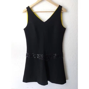 Vintage Betty Barclay Black Sleeveless V-Neck Sequin Belt Union Made Dress Sz 13 - Picture 1 of 8