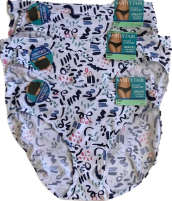 3 Prs Vanity Fair Beyond Comfort Stretch Bikini 18291 Love Story Print 5-6-7-8 - Image 1 of 4