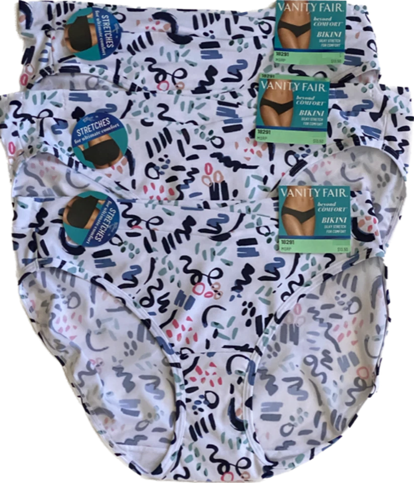 3 Prs Vanity Fair Beyond Comfort Stretch Bikini 18291 Love Story Print 5-6-7-8 - Image 1 of 4