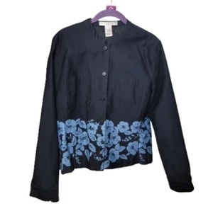 Geoffrey BEENE SPORT lined blazer blue tones floral trim button-up with pocket - Picture 1 of 9