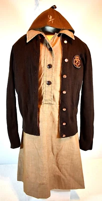 Girl Scouts of America 1950s-60s Brownie Uniform - Dress, Felt Hat & Sweater - Image 1 of 4