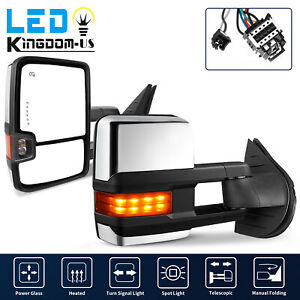 Pair Power Heated Tow Mirrors for 07-13 Chevy Silverado Sierra Amber LED Signals