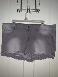 ADAM LEVINE Jean Shorts Womens 15/16 Distressed Gray Denim Lace Cutoff Pockets - Picture 1 of 4