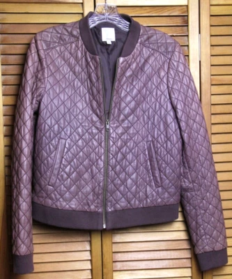 Women’s Halogen Purple Burgundy Soft Leather Quilted Moto Bomber Jacket Medium - Image 1 of 4