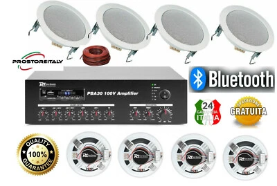 IMPIANTO AUDIO ATTIVO FILODIFFUSIONE 100Watt+8 Altoparlanti+Bluetooth+100Mt Cavo - Immagine 1 di 4