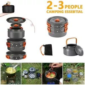 Camping Cookware Set Picnic Cook Pot Bowls Kit Hiking Backpacking Gear Portable - Picture 1 of 7