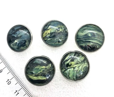 Handmade buttons unique 20mm hand painted glass dome in stainless steel setting - Image 1 of 4