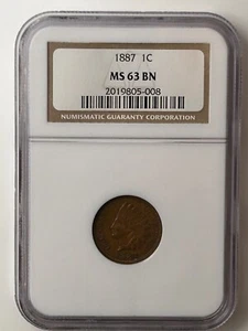 1887 P Indian Head Cent NGC MS63 OH - Picture 1 of 8