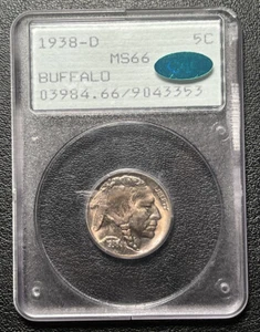 PCGS MS66 CAC 1938-D Buffalo Nickel Rattler (scuffs on holder) - Picture 1 of 2