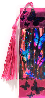 NIGHTIME BUTTERFLY'S ON METALLIC UNIQUE EXQUISITE Laminated Bookmarks WOMEN,MEN • 1.98$