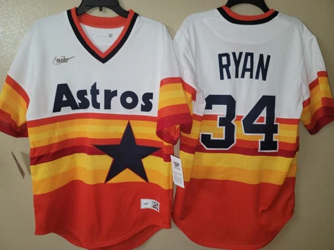 30113 Nike Houston Astros NOLAN RYAN 100% REAL THROWBACK VINTAGE Rainbow JERSEY Cover