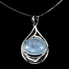 Oval Blue Aquamarine 14x10mm Gemstone 925 Sterling Silver Jewelry Necklace 18