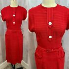Vintage 1930-40s Wiggle Dress Sexy Cherry🍒Red Pinstripe Fitted Pinup Retro S/2